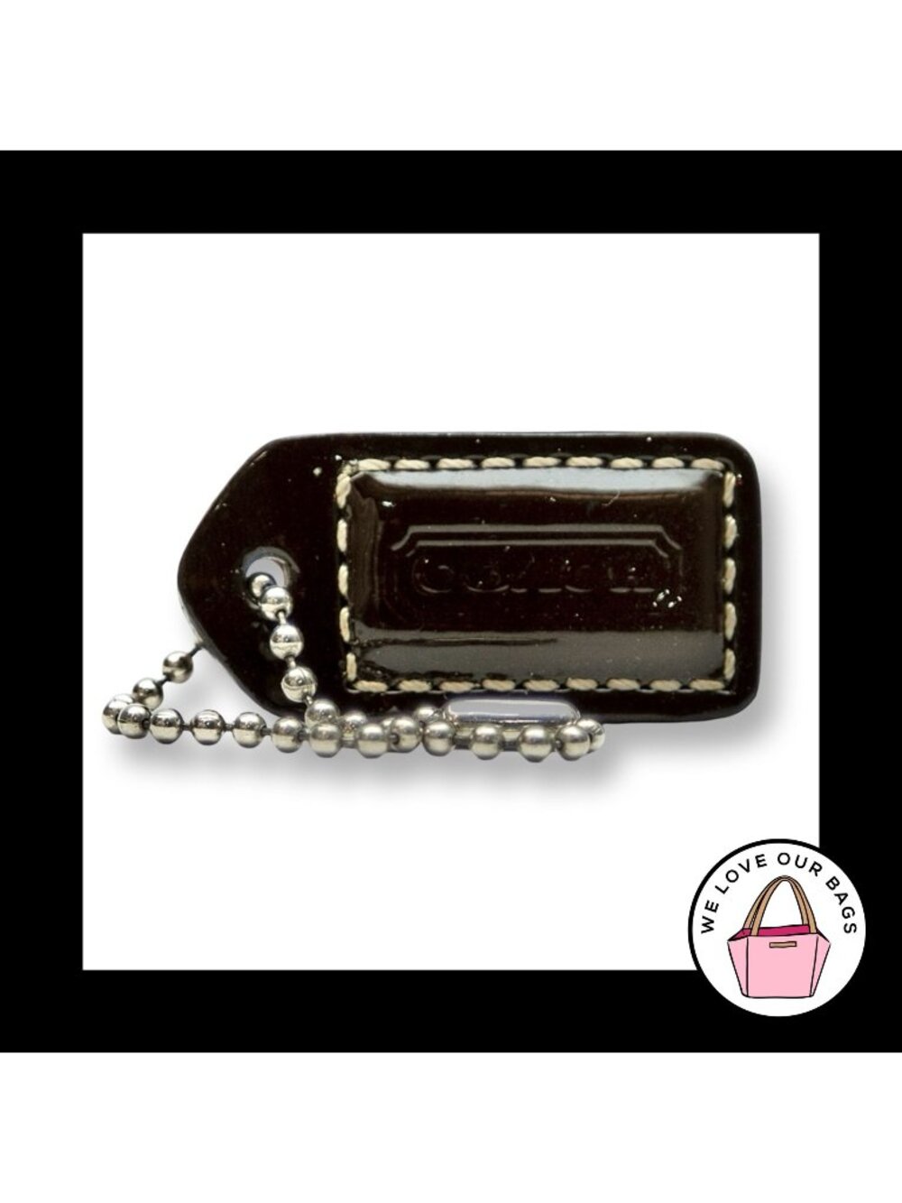 COACH Y2K VINTAGE Hang Tag 1.5" Brown Patent Leather Bag Charm Keychain Fob